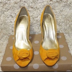 J. Crew Fleur Suede Peep Toe Yellow Heels